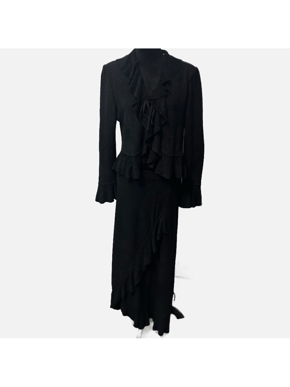 St John Women’s Santana Knit Ruffled Skirt Set Boho Witchy Top 8 Skirt 6 Black